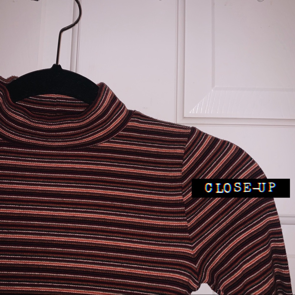 Hollister Striped Mockneck in Orange Pink Brown